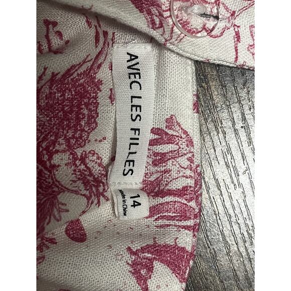 Avec Les Filles Dress Womens 14 Linen Blend Sea Print Mermaid Nautical Summer - Picture 9 of 16